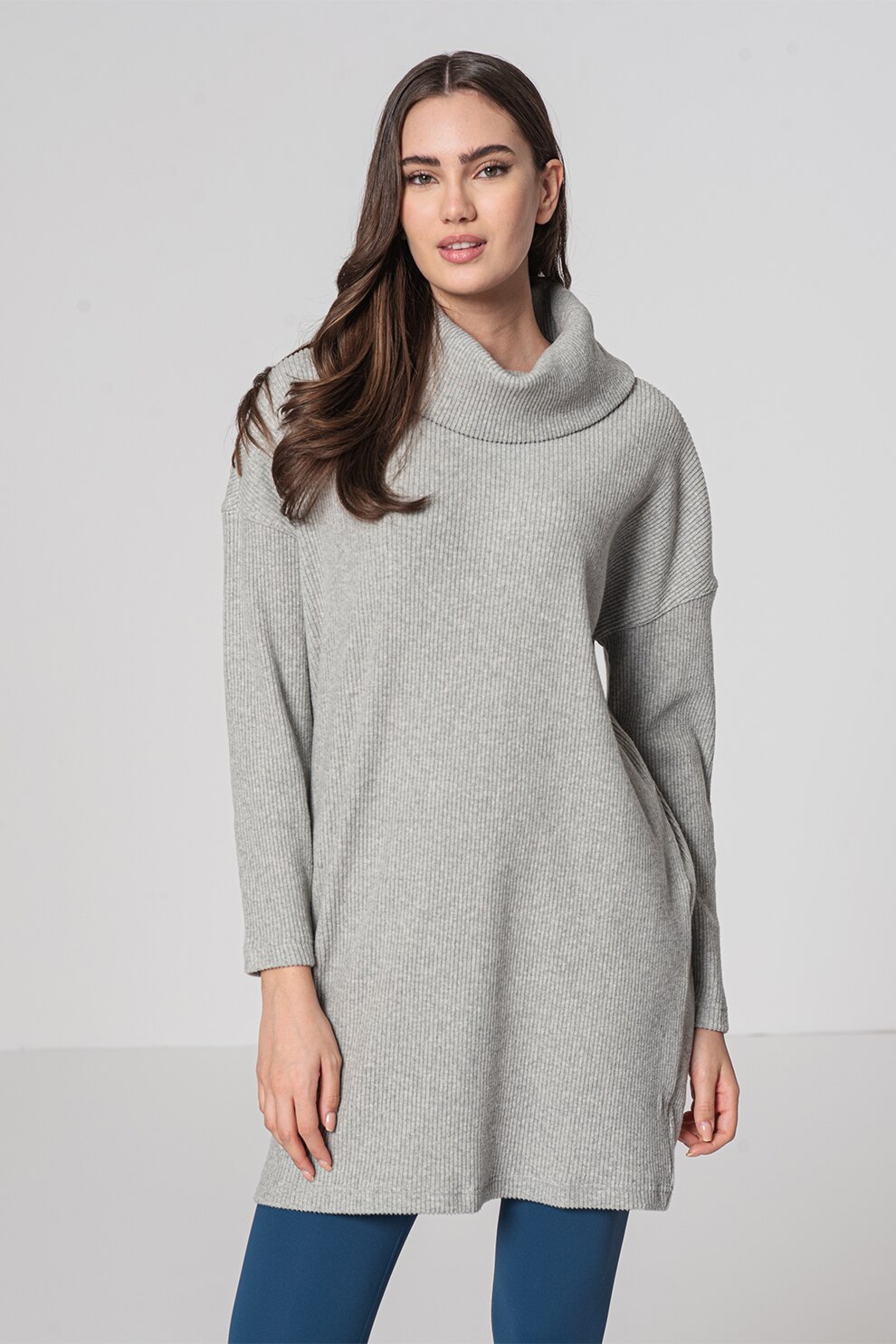 GAP, Rochie-pulover cu model striat, Gri melange