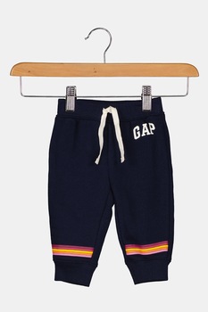 GAP, Pantaloni sport cu snur si model, Bleumarin/Alb