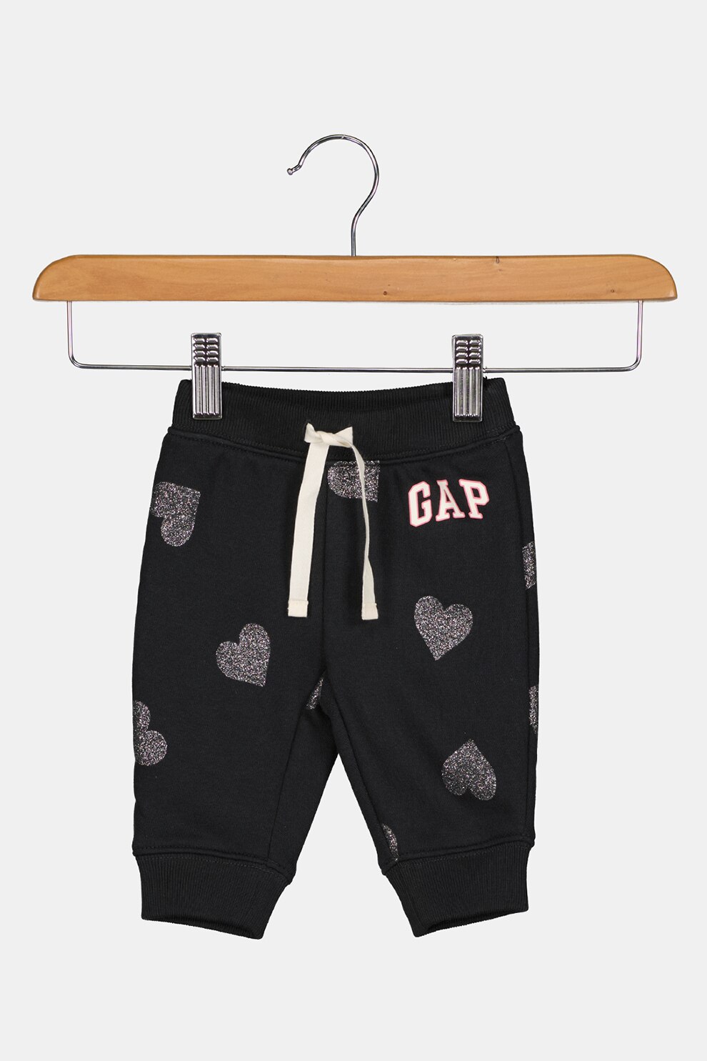 GAP, Pantaloni sport cu snur si model, Negru/Argintiu