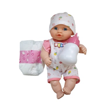 Jucarie Bebelus cu pampers,biberon din care bea apa, plange si spune  Jucarie Bebelus cu pampers,biberon din care bea apa, plange si spune