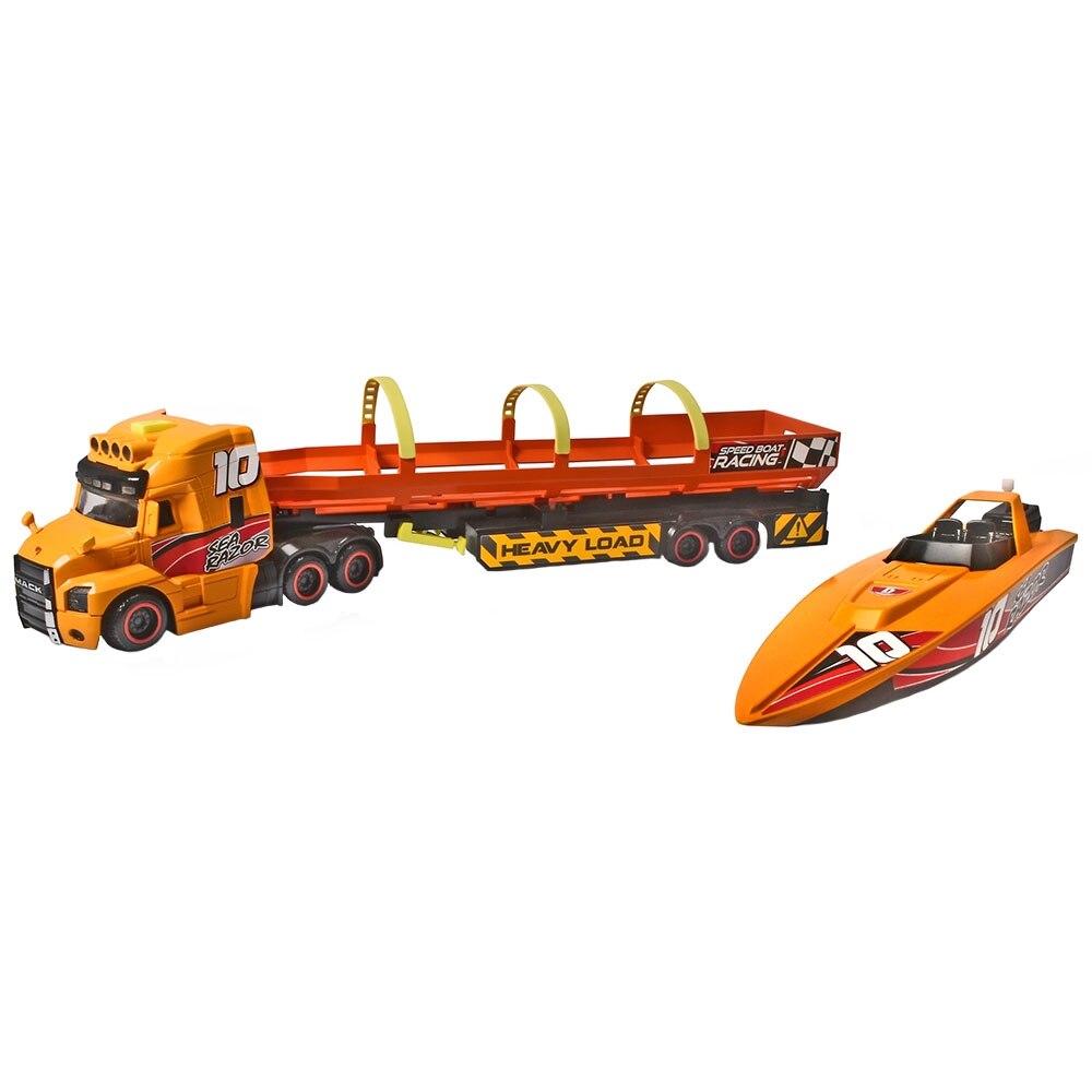 Set Dickie Toys Sea Race Truck Camion cu remorca 41 cm si barca