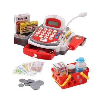 Casa de marcat cu microfon, scanner, cos de cumparaturi si alte accesorii de jucarie pentru copii, 34 x 19 x 19 cm Casa de marcat cu microfon, scanner, cos de cumparaturi si alte accesorii de jucarie pentru copii, 34 x 19 x 19 cm
