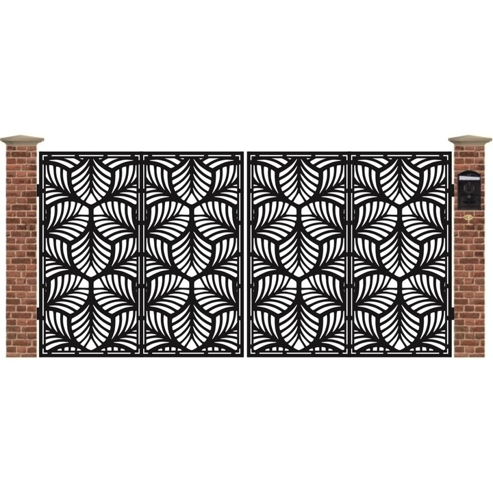 Poarta acces auto mare din tabla debitata cu plasma LEAF 3884x1940 mm