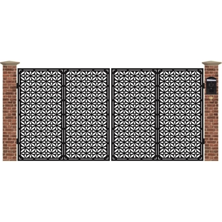 Poarta acces auto mare din tabla debitata cu plasma FLOWER 3884x1940 mm