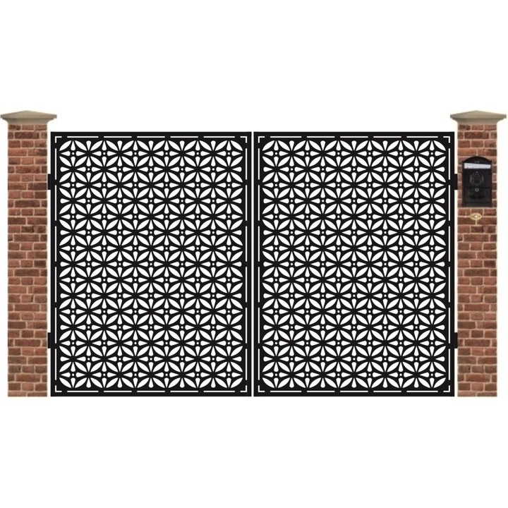 Poarta acces auto mica din tabla debitata cu plasma FLOWER 3000x1940 mm