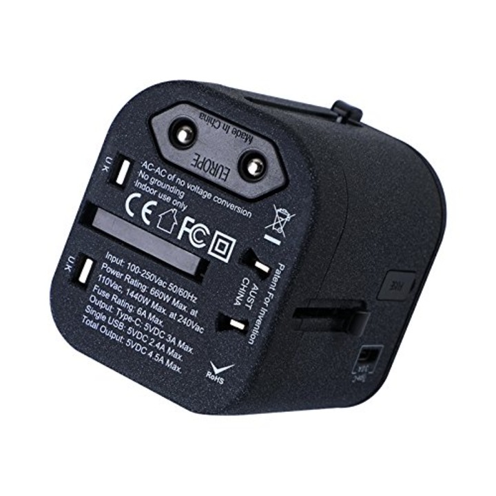 Adaptor de calatorie, Joyroom, JY-166C, ABS, 4500 mA, Negru