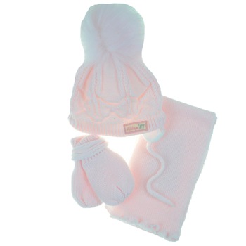 Set 3 piese caciula, fular si manusi pentru fete Aliap 0027-AO, Roz 36-38 Set 3 piese caciula, fular si manusi pentru fete Aliap 0027-AO, Roz 36-38