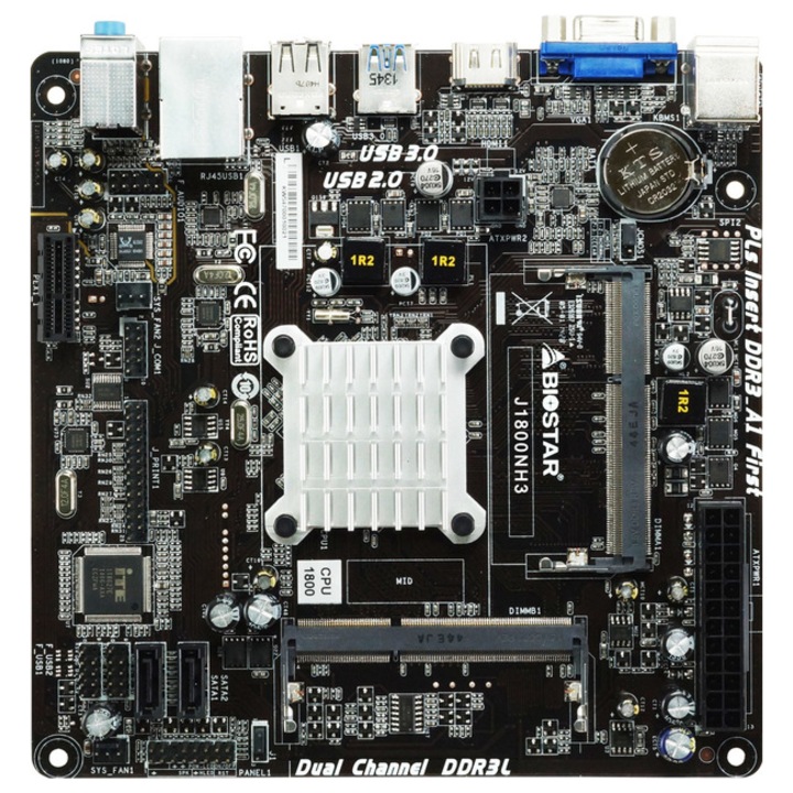 Placa de baza Biostar Intel Celeron J1800, Mini-ITX, 2xSO-DIMM DDR3L