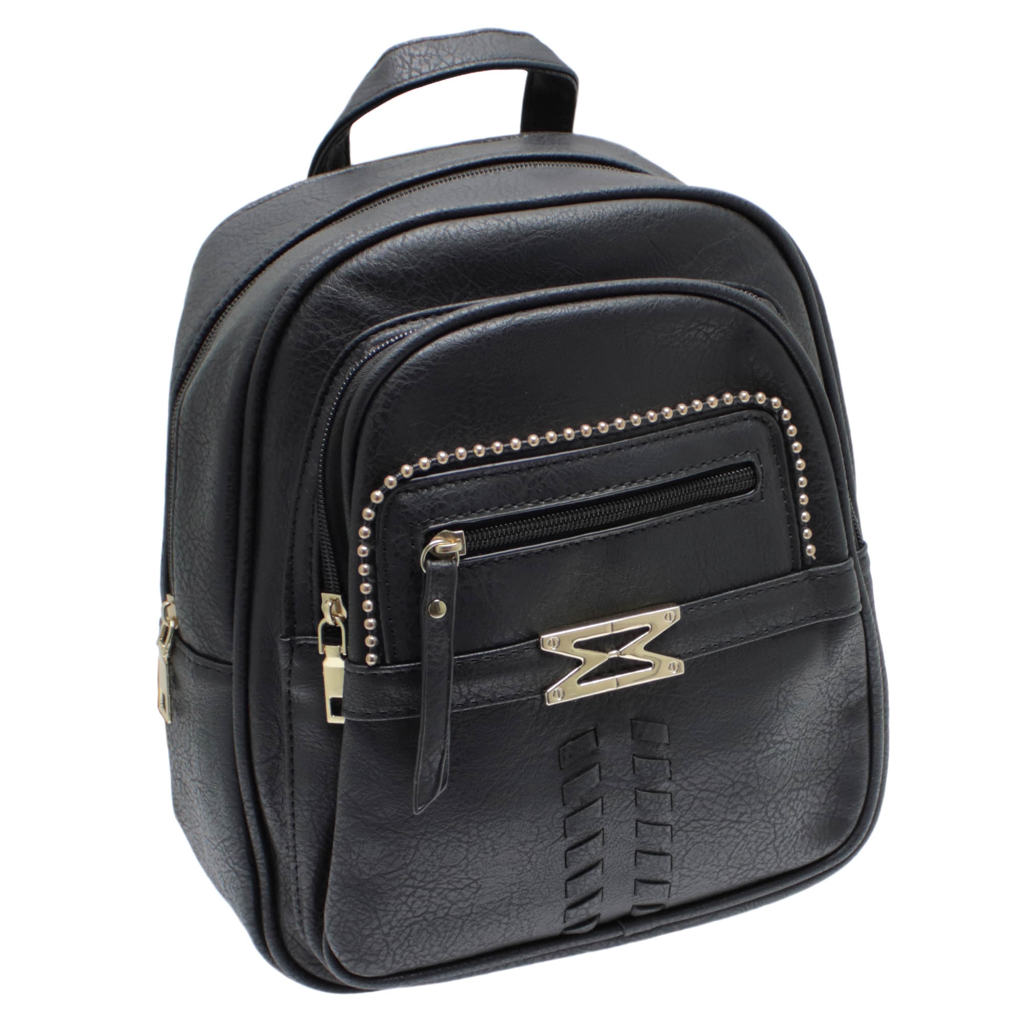 Rucasac de dama, din piele ecologica, Negru cu detalii aurii, 25x24x10 cm - RUC225