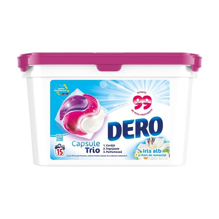 Detergent capsule Dero Trio Iris alb, 15 x 19 ml