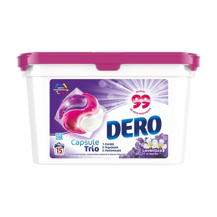 Detergent capsule Dero Trio Lavanda, 15 capsule, 15 spalari