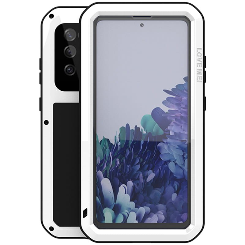 Husa si sticla Love Mei, Compatibila cu Galaxy S20 FE, Alb