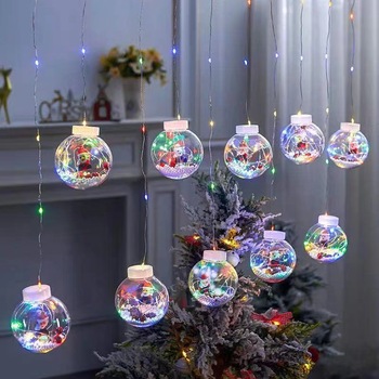 Instalatie de Craciun, Tip Perdea luminoasa, Nevermore®, 10 globuri cu Mos Craciun, Multicolor Instalatie de Craciun, Tip Perdea luminoasa, Nevermore®, 10 globuri cu Mos Craciun, Multicolor