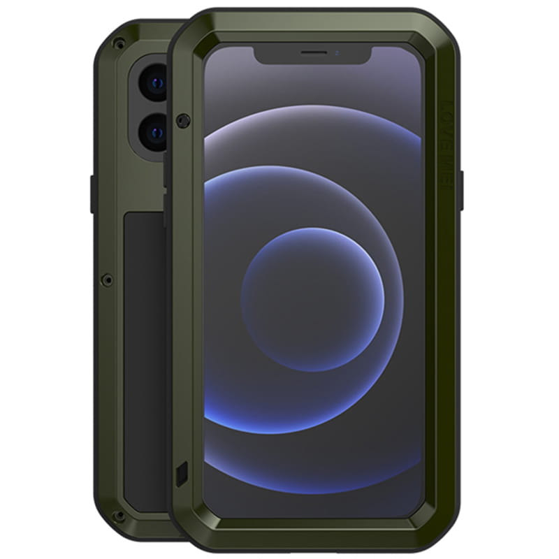 Husa si sticla Love Mei, Compatibila cu iPhone 12 Mini, Verde