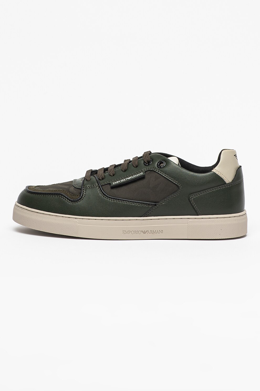 Emporio Armani, Pantofi sport de piele cu imprimeu logo, Verde forest