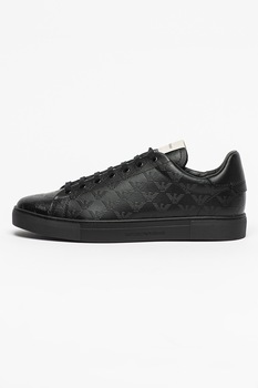Emporio Armani, Pantofi sport low-top de piele cu monograma in relief, Negru Emporio Armani, Pantofi sport low-top de piele cu monograma in relief, Negru