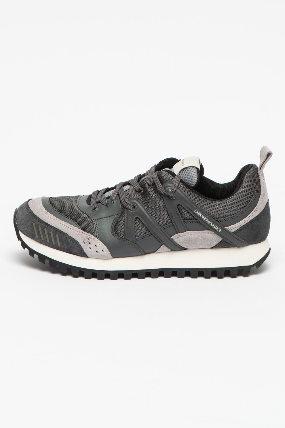 Emporio Armani, Pantofi sport low-top cu garnituri de piele intoarsa, Gri