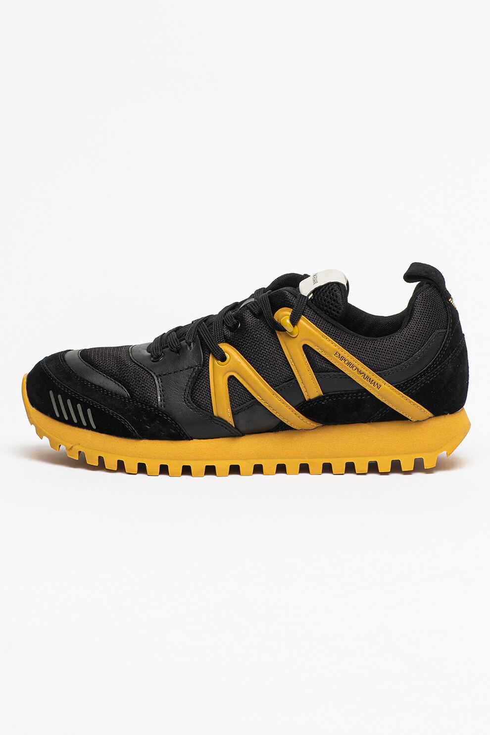 Emporio Armani, Pantofi sport low-top cu garnituri de piele intoarsa, Negru/Galben mustar