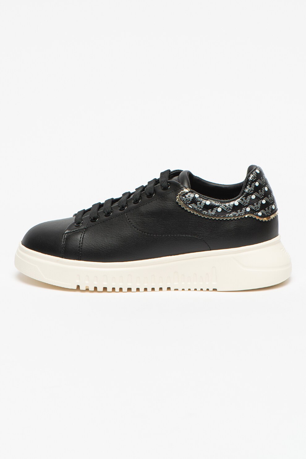 Emporio Armani, Pantofi sport low-top de piele si piele ecologica cu garnitura contrastanta pe calcai, Negru