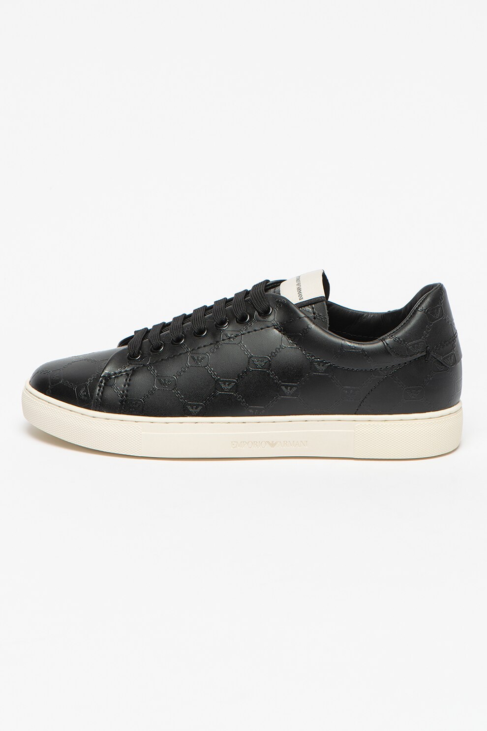 Emporio Armani, Pantofi sport de piele ecologica cu aspect texturat, Negru