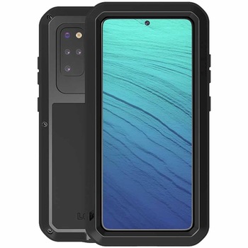 Husa Antisoc + Sticla protectie LOVE MEI compatibile cu Samsung Galaxy S20 Plus, Aliaj de zinc/TPU, Negru Husa Antisoc + Sticla protectie LOVE MEI compatibile cu Samsung Galaxy S20 Plus, Aliaj de zinc/TPU, Negru