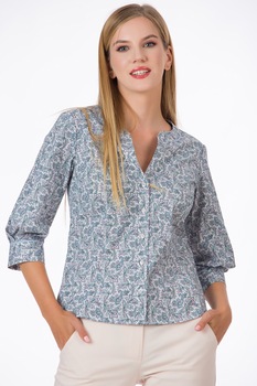 Sense, Camasa-tunica cu maneci 3/4 Claudia, albastru prafuit, alb, mov Sense, Camasa-tunica cu maneci 3/4 Claudia, albastru prafuit, alb, mov