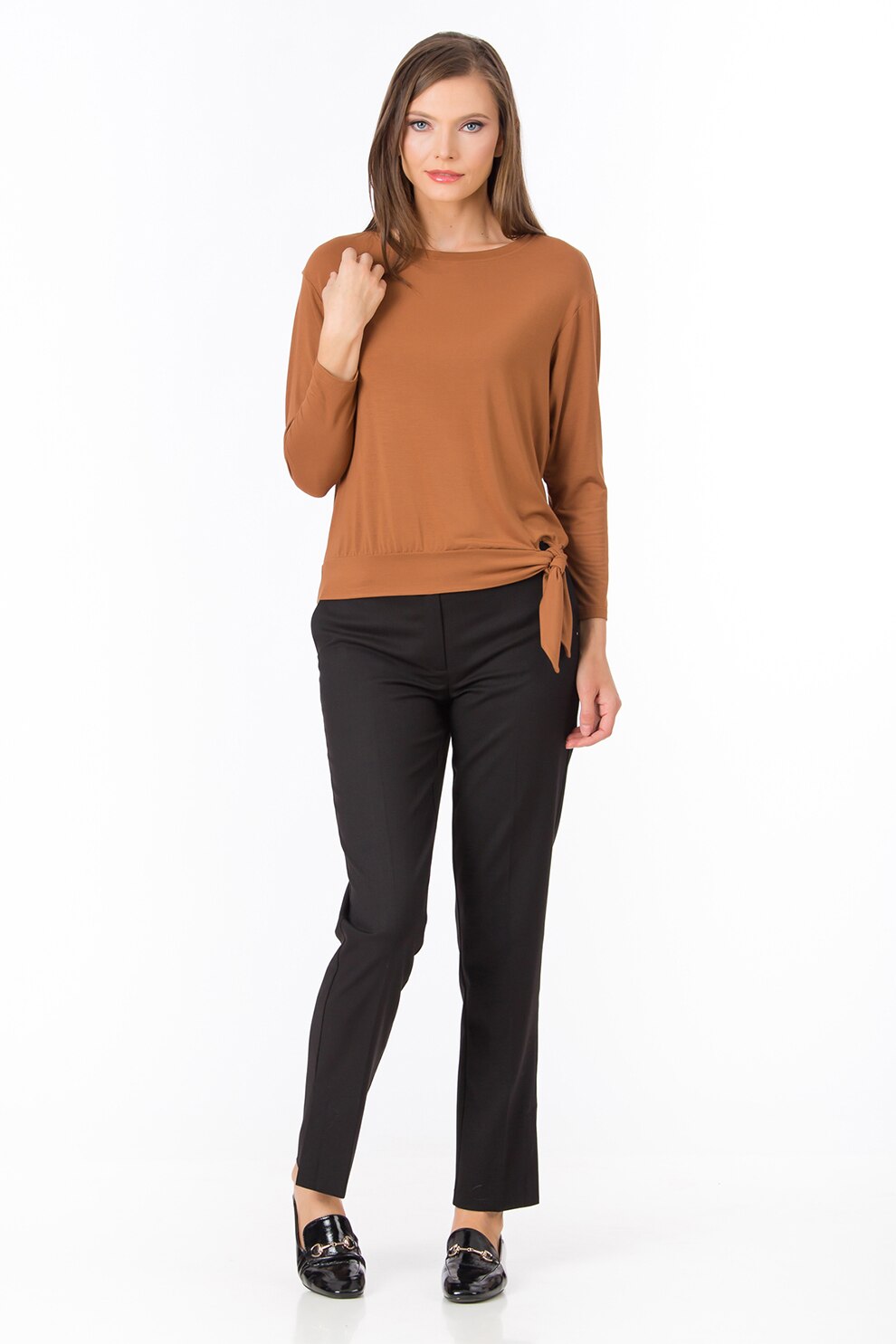 Sense, Bluza din jerseu cu detaliu innodat Mandy, Maro caramel