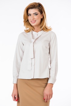 Sense, Camasa de bumbac cu funda din panglici la guler, Alb prafuit Sense, Camasa de bumbac cu funda din panglici la guler, Alb prafuit