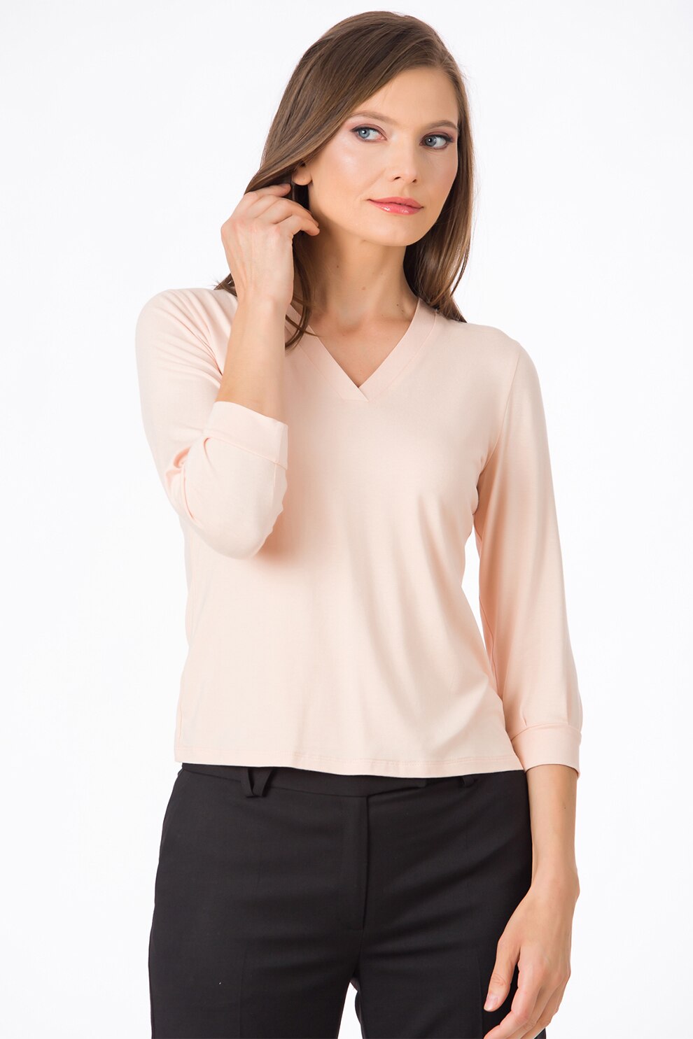 Sense, Bluza cu decolteu in V si maneci trei sferturi, Bej