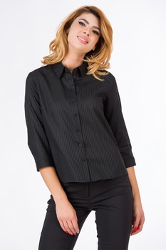 Sense, Camasa de bumbac cu dungi si maneci trei sferuri, Negru Sense, Camasa de bumbac cu dungi si maneci trei sferuri, Negru