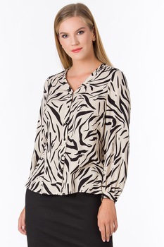 Sense, Camasa cu imprimeu si decolteu in V Monique, Alb/Negru Sense, Camasa cu imprimeu si decolteu in V Monique, Alb/Negru