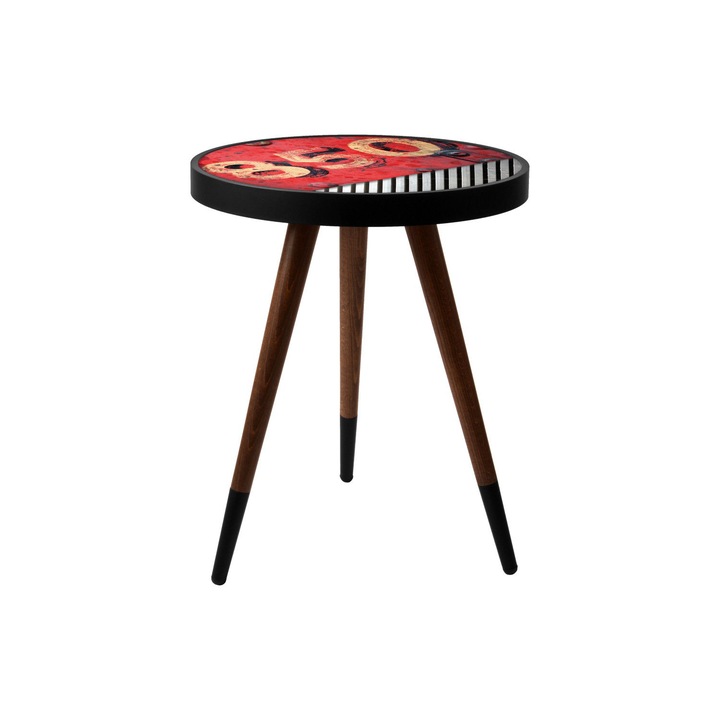 Masa laterala Nancy Homestore, Lemn, 45 x 45 x 45 cm, Maro/Negru/Rosu