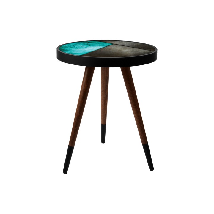 Masa laterala Nancy Homestore, Lemn, 45 x 45 x 45 cm, Maro/Gri/Albastru