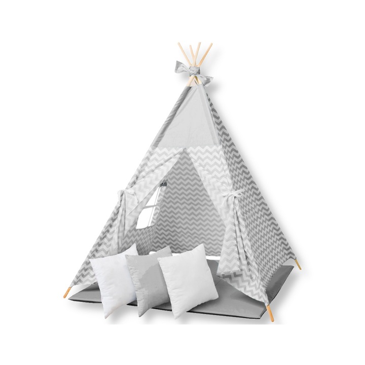 Cort copii, Tipi BASIC4, bumbac, gri, 120 x 120 x 150 cm