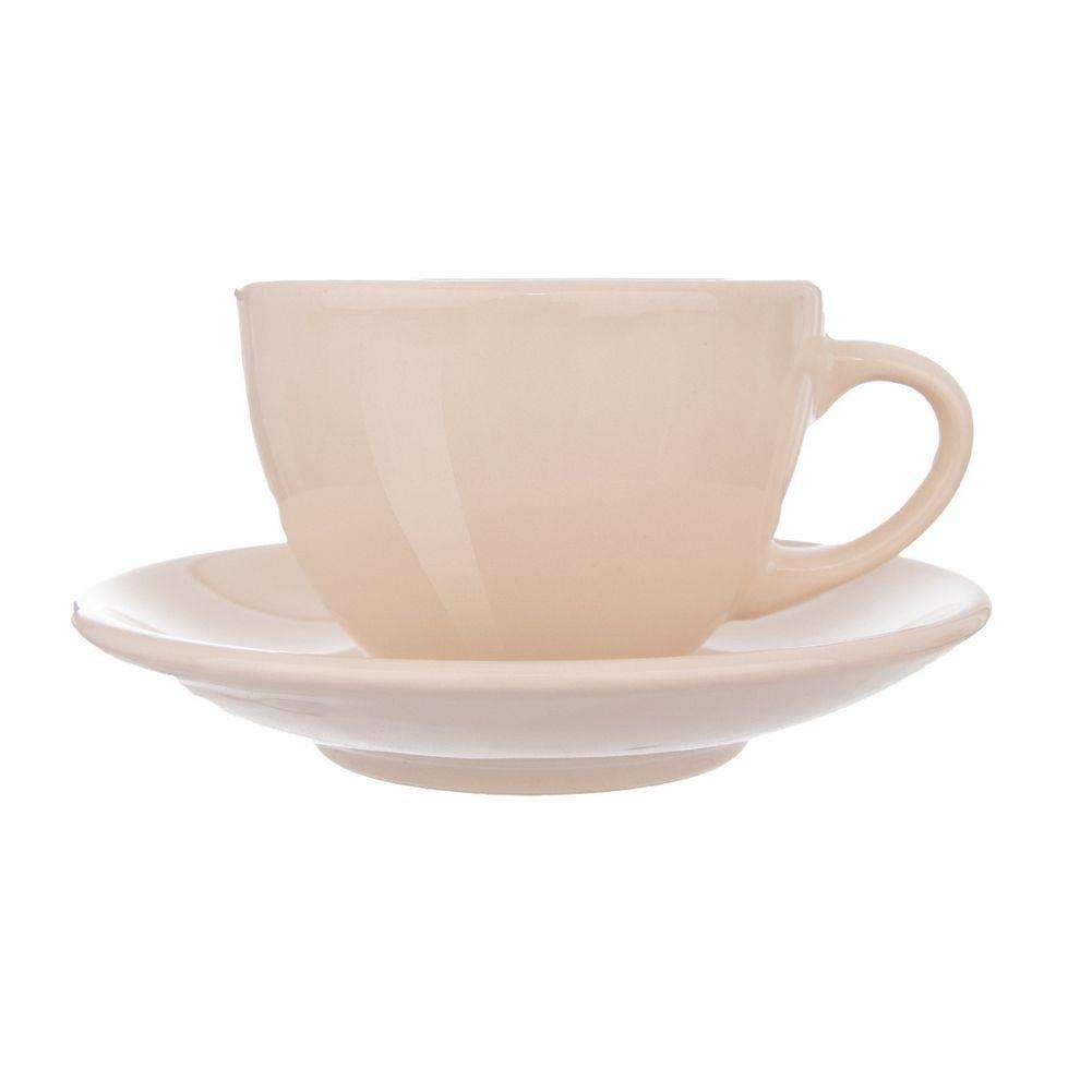 Set ceasca / farfurie Orion, Ceramica, 220 ml, Crem