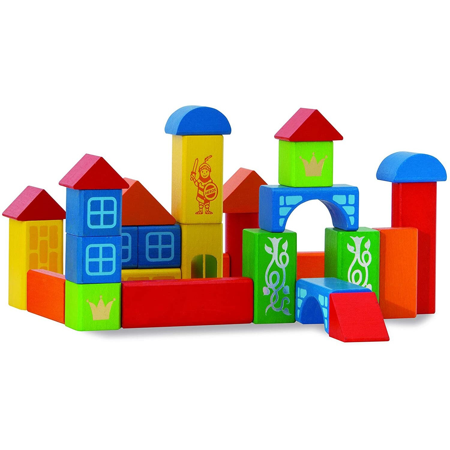 Set cuburi lemn de construit Castel, Heros, 29 piese