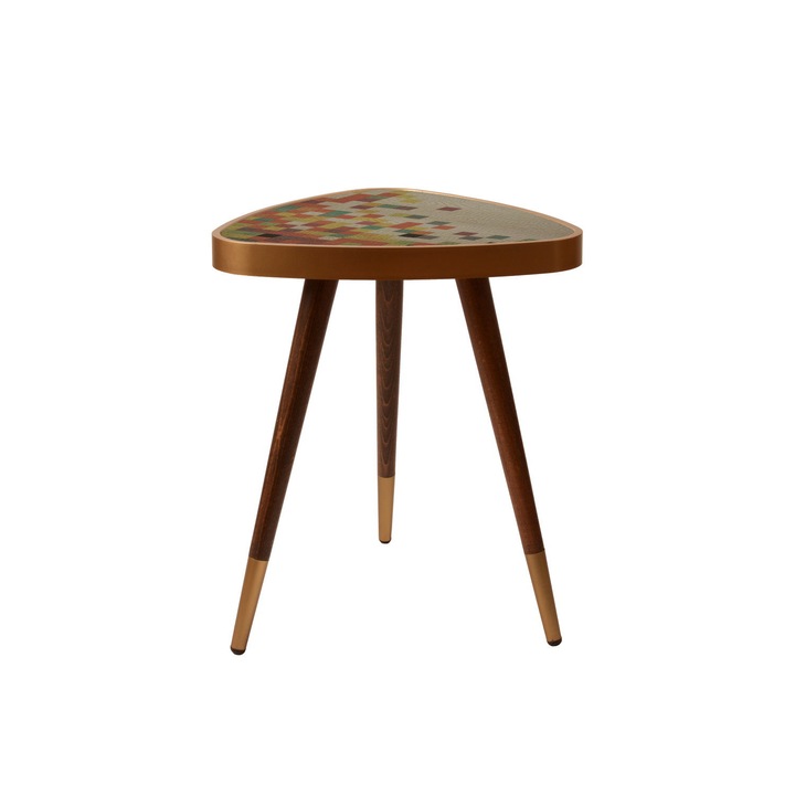 Masa laterala Nancy Homestore, Lemn, 45 x 45 x 45 cm, Maro/Auriu