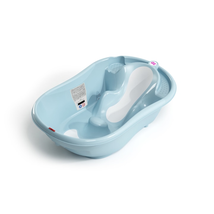 Бебешка вана ергономична с термометър OkBaby, 0-12м., синя