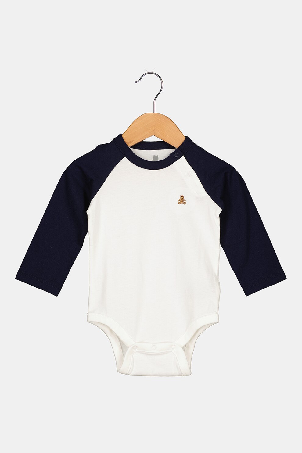 GAP, Body de bumbac organic cu decolteu la baza gatului si maneci contrastante, Alb/Bleumarin