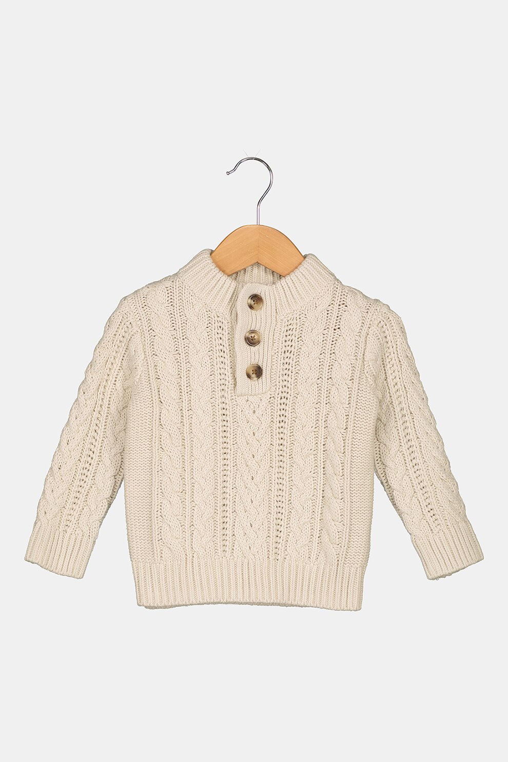 GAP, Pulover cu model torsade si fenta cu nasturi, Alb fildes