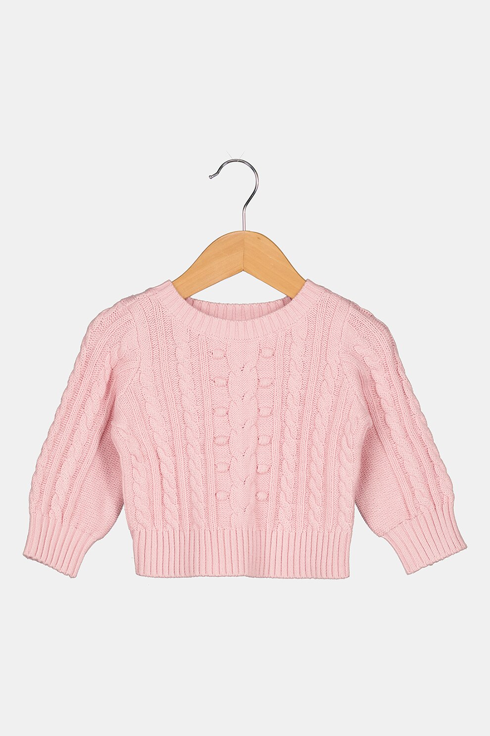 GAP, Pulover cu decolteu rotund si model torsade, Roz pal