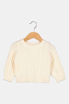 GAP, Pulover cu decolteu rotund si model torsade, Crem GAP, Pulover cu decolteu rotund si model torsade, Crem