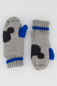 GAP, Manusi din tricot cu Mickey Mouse, Gri/Albastru royal/Negru GAP, Manusi din tricot cu Mickey Mouse, Gri/Albastru royal/Negru