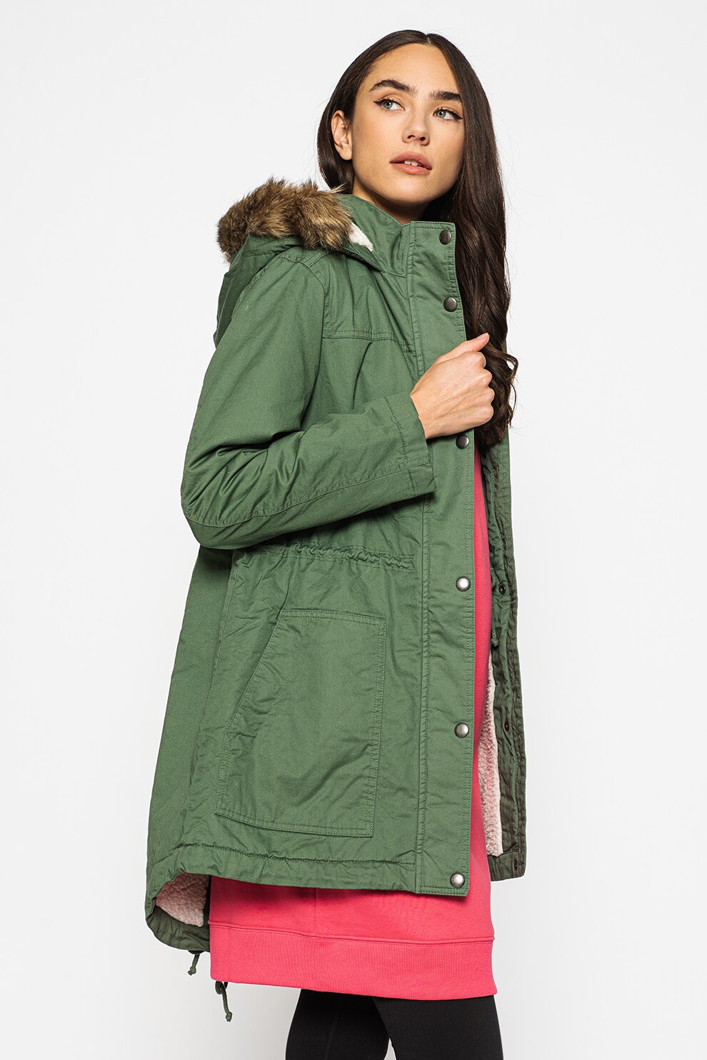 GAP, Geaca parka cu vatelina si gluga, Verde feriga