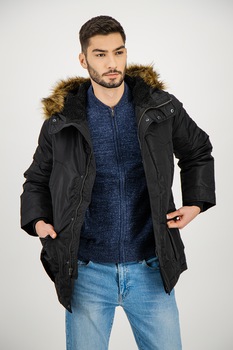 GAP, Geaca parka cu vatelina si gluga, Negru GAP, Geaca parka cu vatelina si gluga, Negru