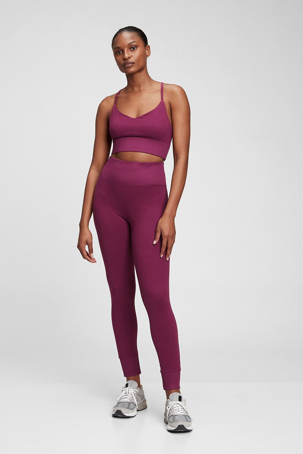 GAP, Pantaloni cu talie inalta si terminatii striate, Violet tyrian