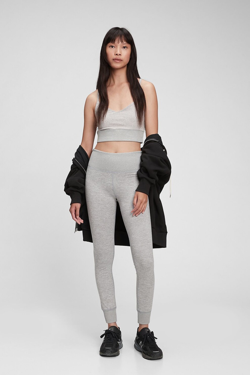 GAP, Pantaloni cu talie inalta si terminatii striate, Gri deschis