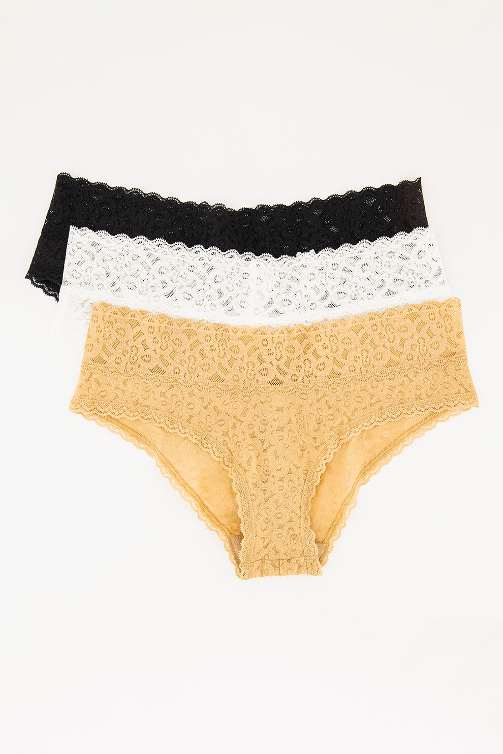 GAP, Set de chiloti de dantela - 3 perechi, Negru/alb/maro bronz