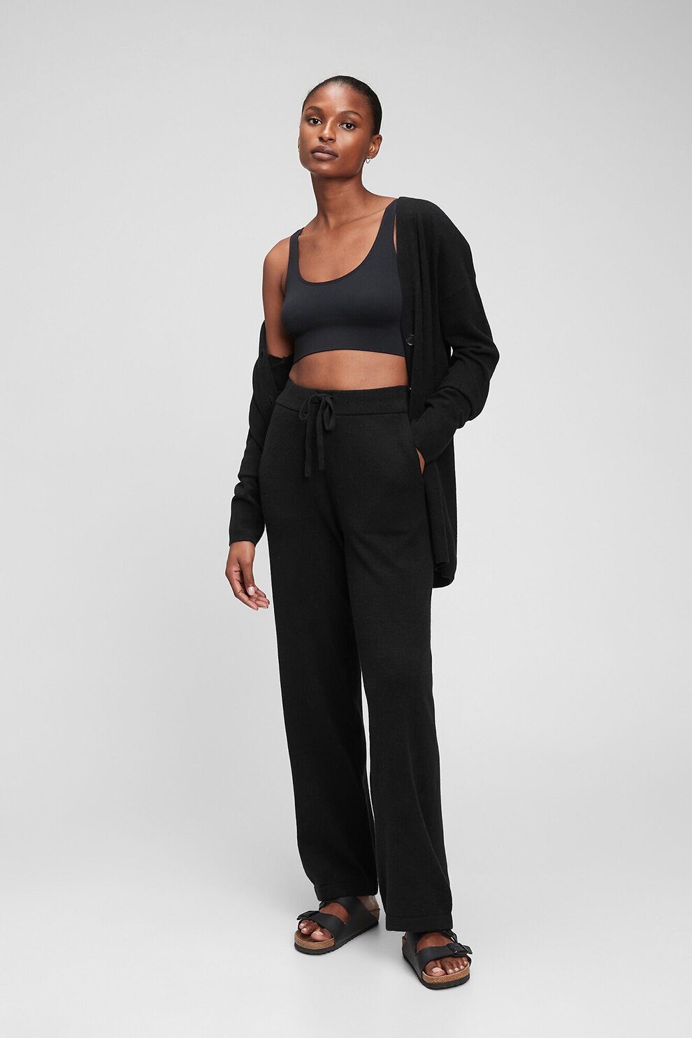 GAP, Pantaloni tricotati fin cu talie inalta, Negru