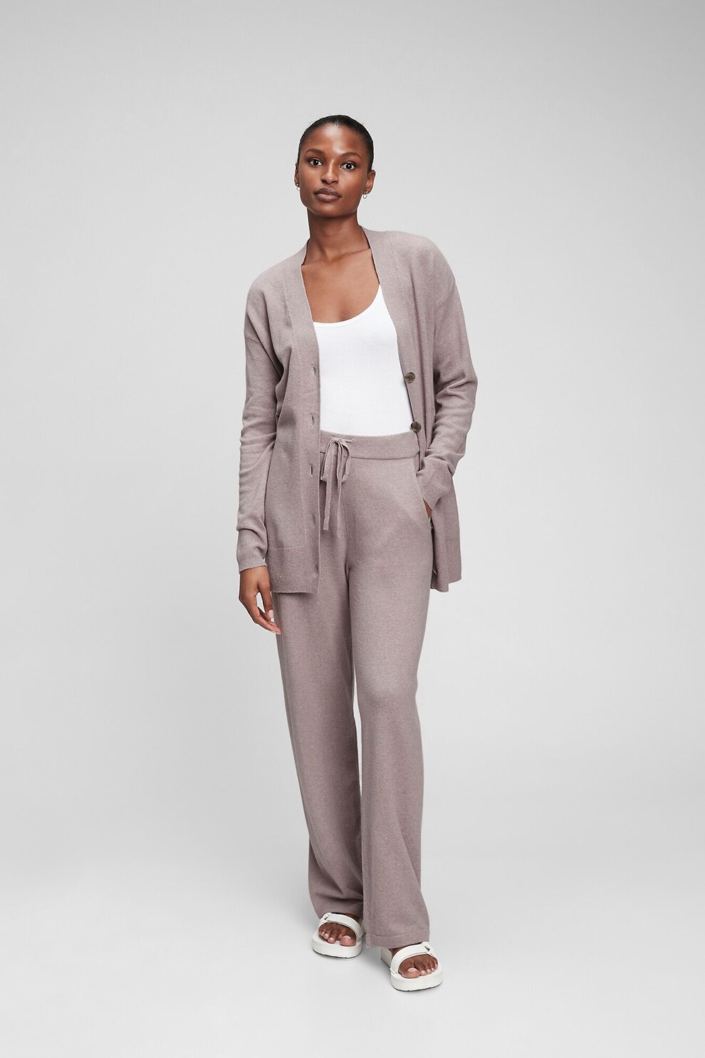 GAP, Pantaloni tricotati fin cu talie inalta, Lila prafuit